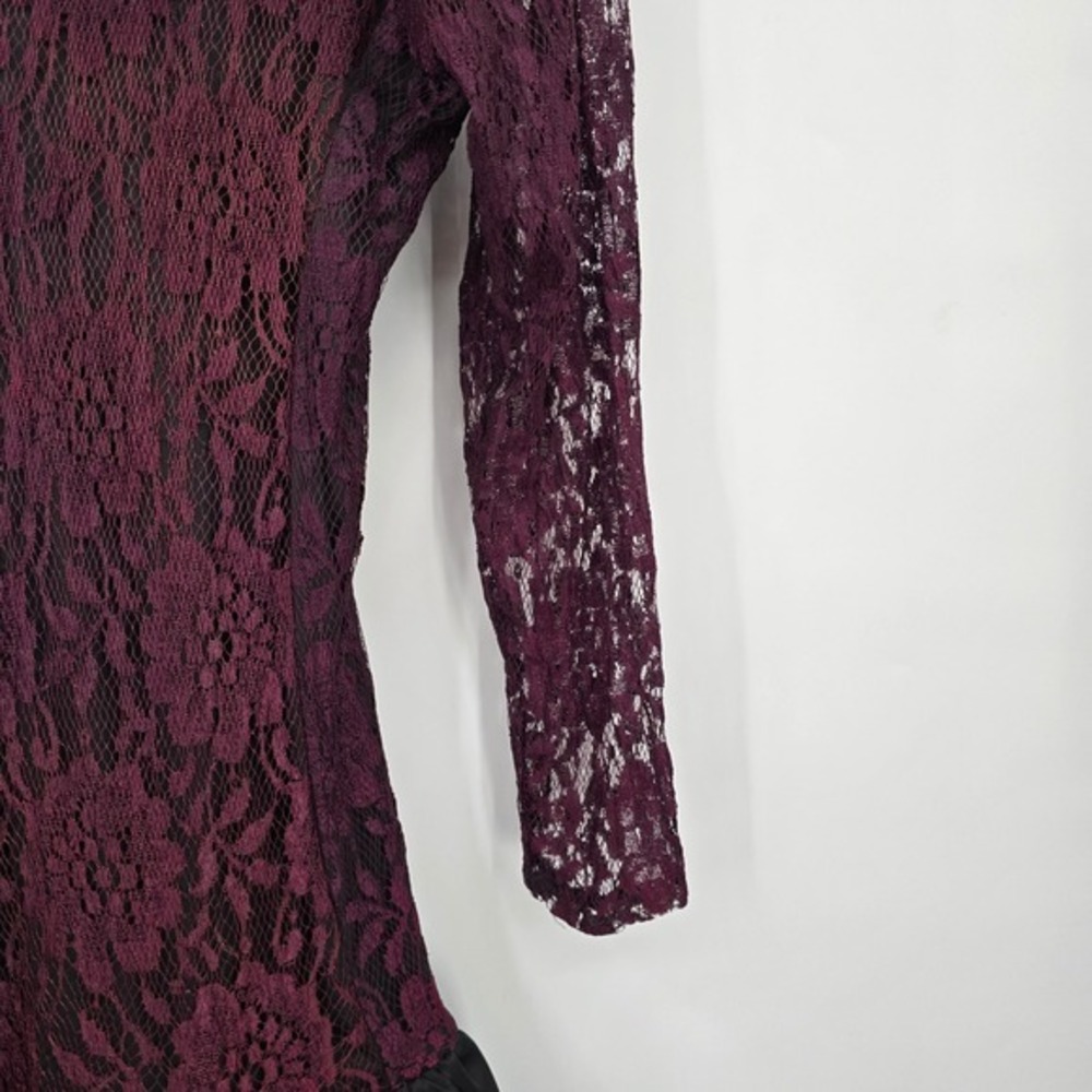 Cybill Stewart Vintage Lace Party Dress Cocktail Fit & Flare Maroon Black 80s - Picture 6 of 13